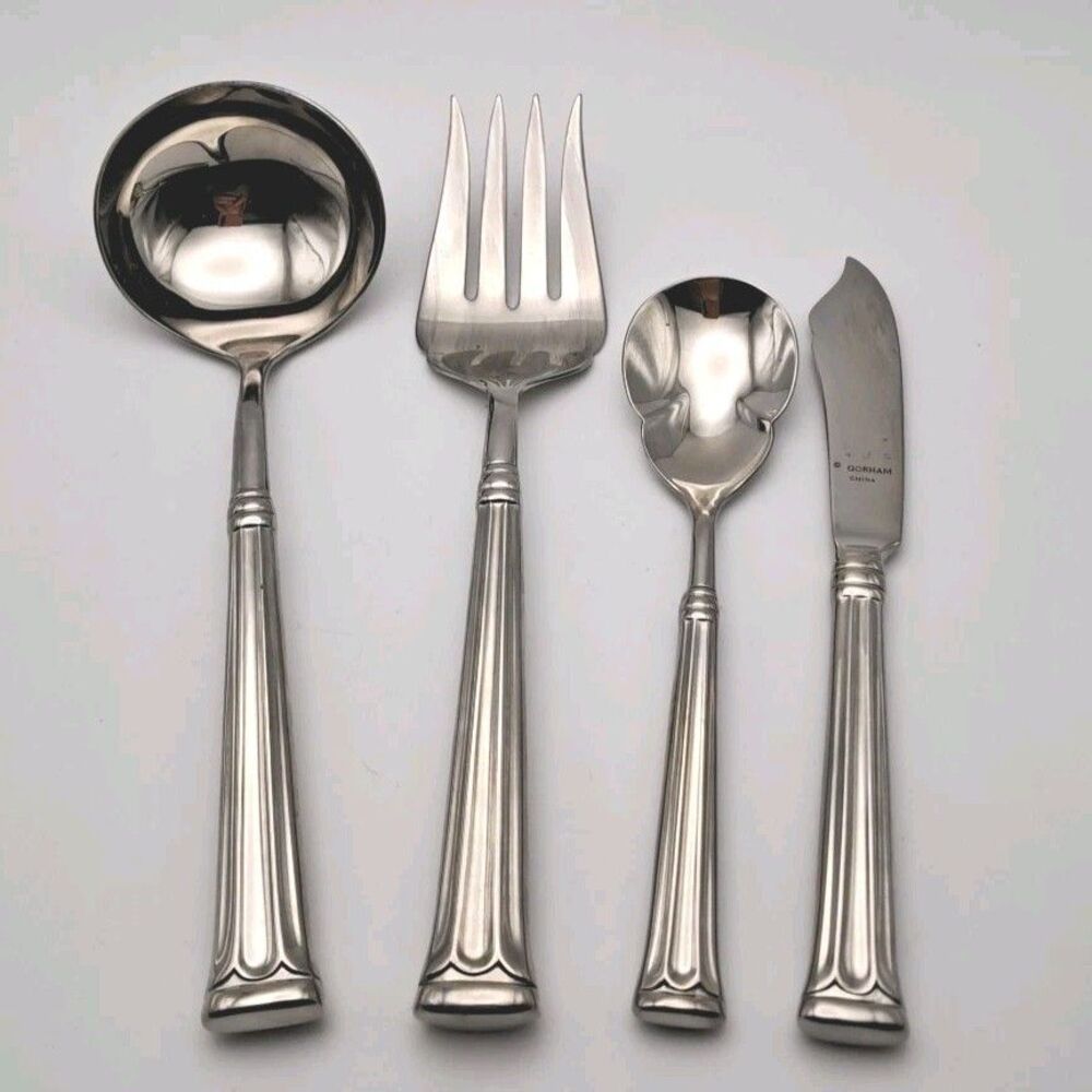 Gorham Savannah 4 Piece Serving Hostess Set Stainless 18/8 Glossy Flatware NOS
